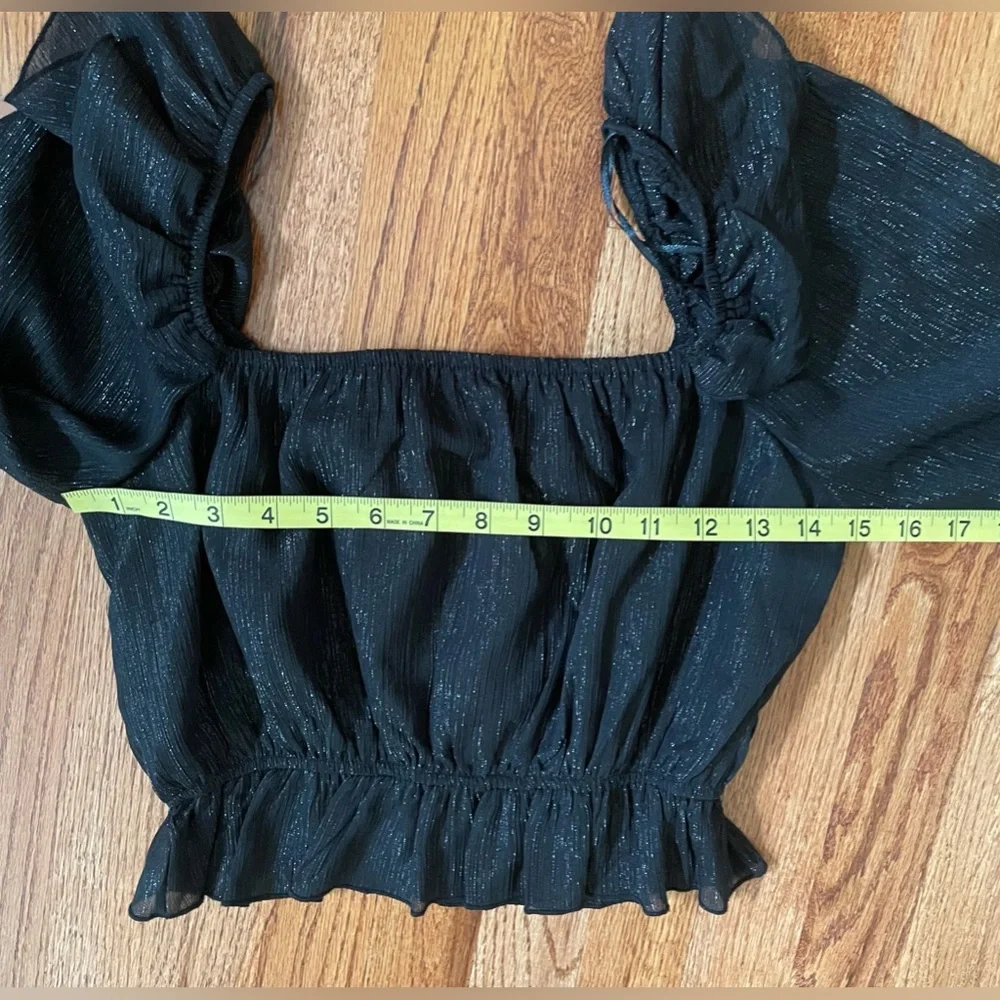 NWOT Black Sparkle Long Sleeve On-Off-Shoulder Crop Top. Small.🖤 - Picture 7 of 13